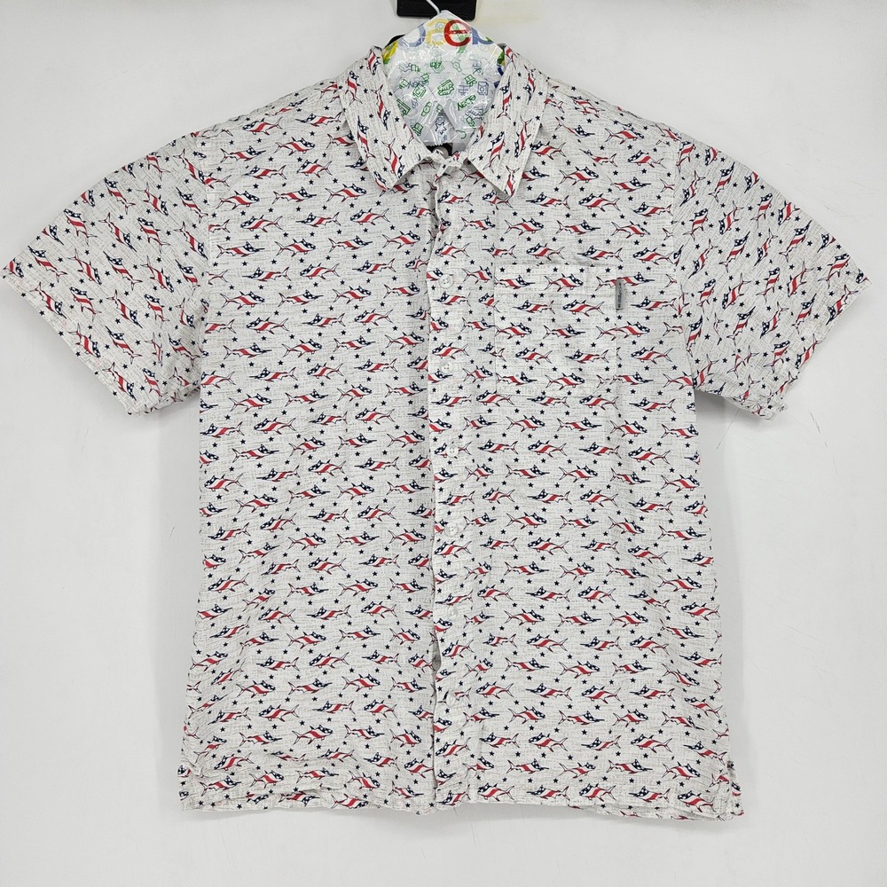 Columbia Shirt Mens Medium Button Up Fishing‎ Camping USA AOP Graphic Outdoors